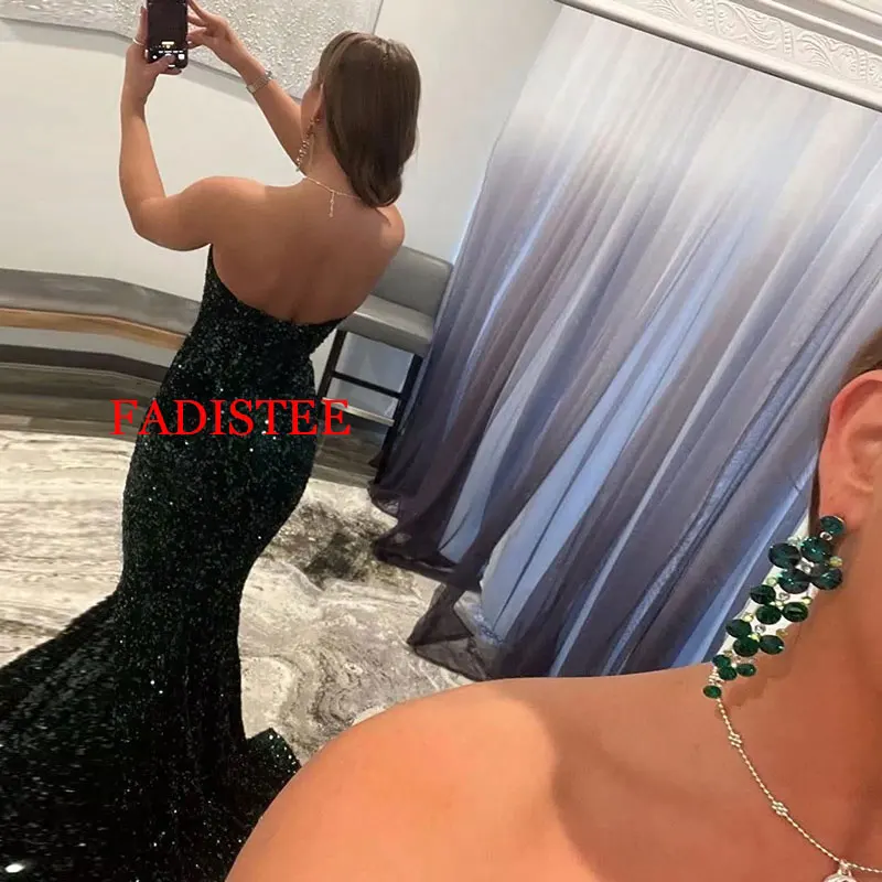 Women's Sequins Prom Dresses Formal Sexy Long Prom Party Dress Mermaid Shiny V-Neck Homecoming Dress Robe De Soir&eacute;e