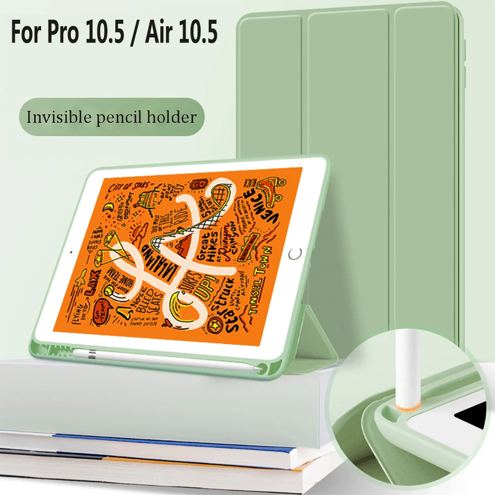 

С держателем для карандашей, защитный чехол для планшета iPad Pro/Air 10,5, Силиконовая задняя тонкая умная Обложка из ПУ для iPad 2019, Air3, 10,5 дюйма