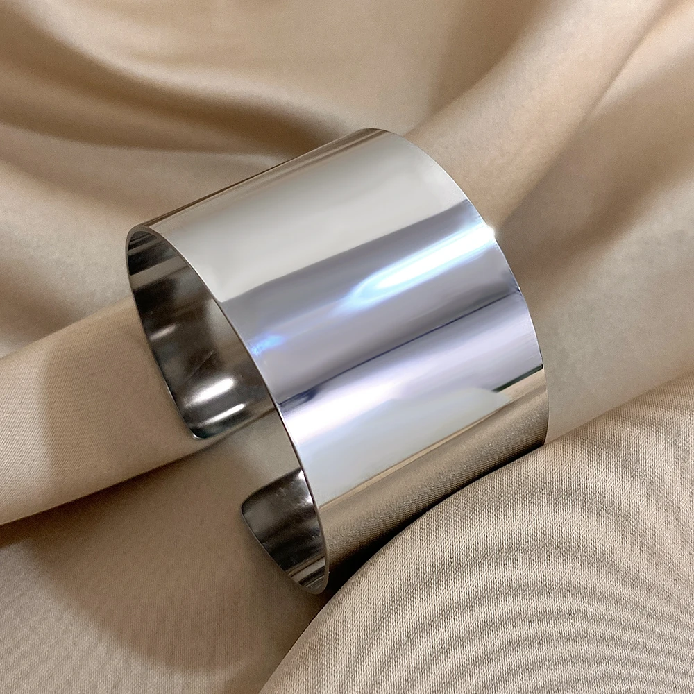 Chunky Oversized Statement Bracelet For Women Men Golden Glossy Wide Cuff Open Wrist Bangle Exaggerated Punk Goth Jewelry Gifts 3