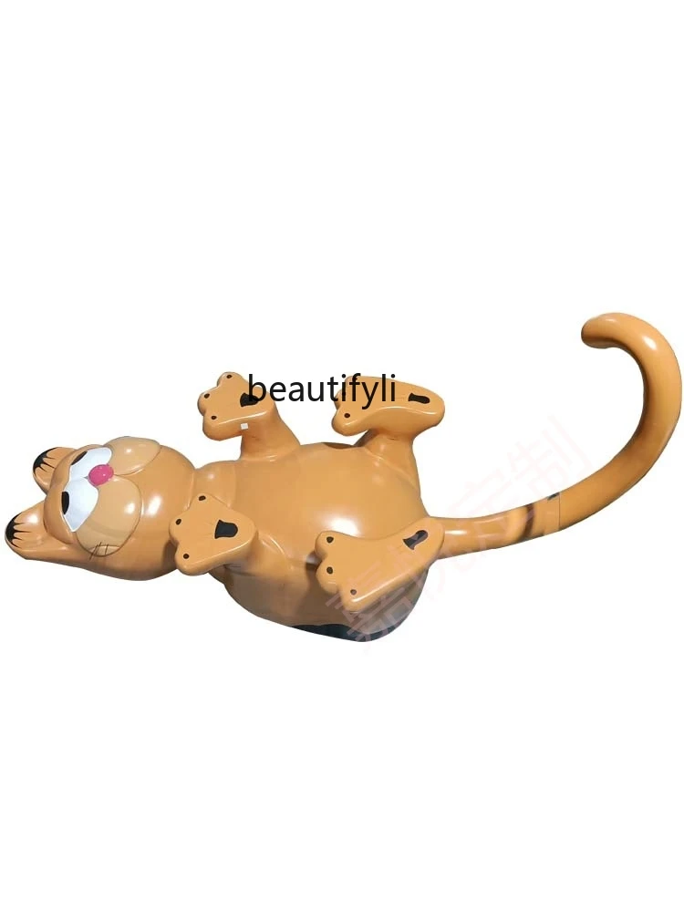 

Cute Cat Tea Table Tempered Glass Coffee Table FRP Cartoon Animal Tea Table