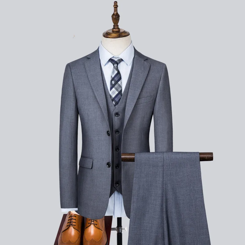 Men 3 Pieces Formal Dress Suits Wedding Groom Tuxedos Best Man Blazer Jacket Vest Trousers
