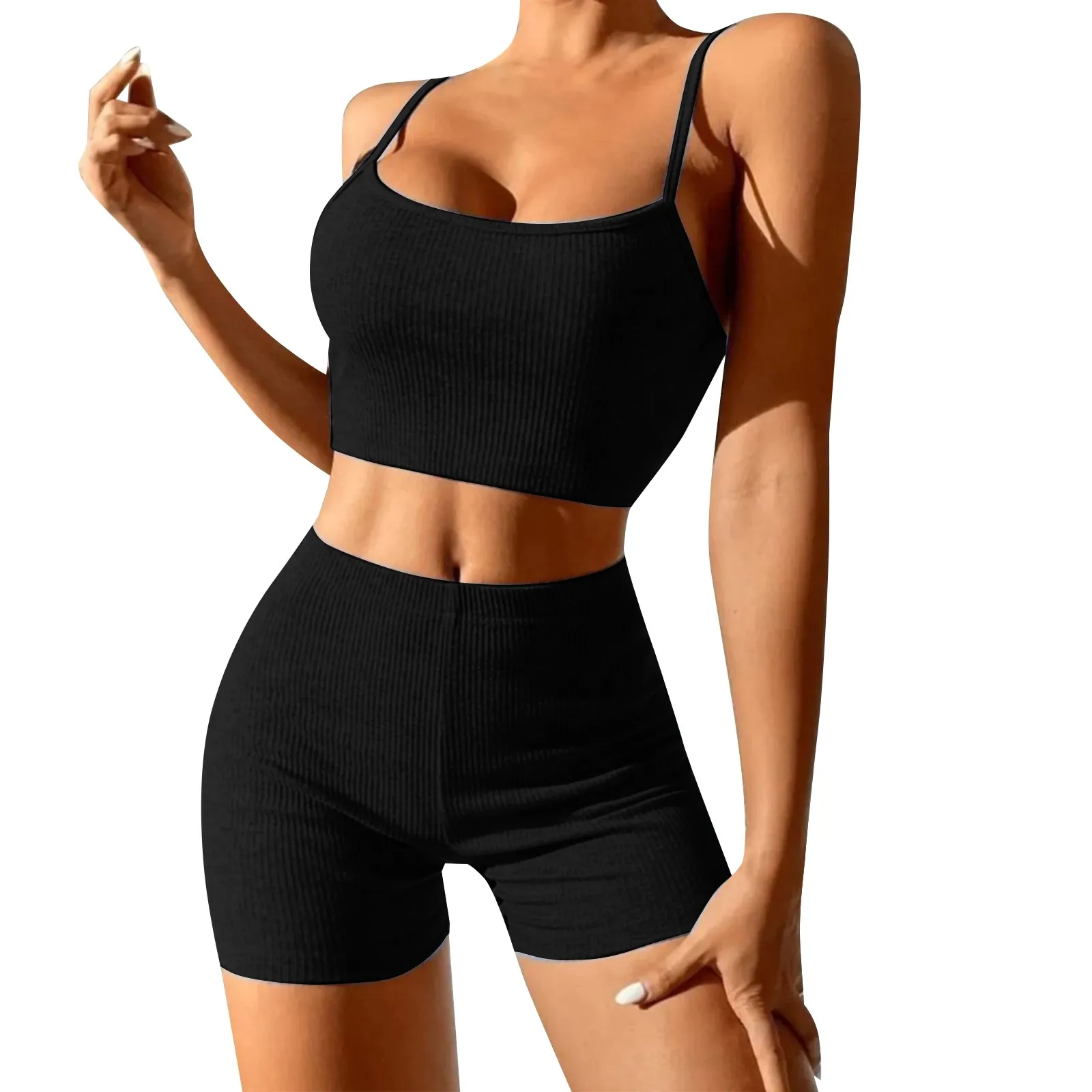 Sexy Women Sleeveless Strap Bra Bustiers Tank Vest Crop Tops High Waist Short Pants Trousers Tracksuit Summer 2023 Sportswear bustiers