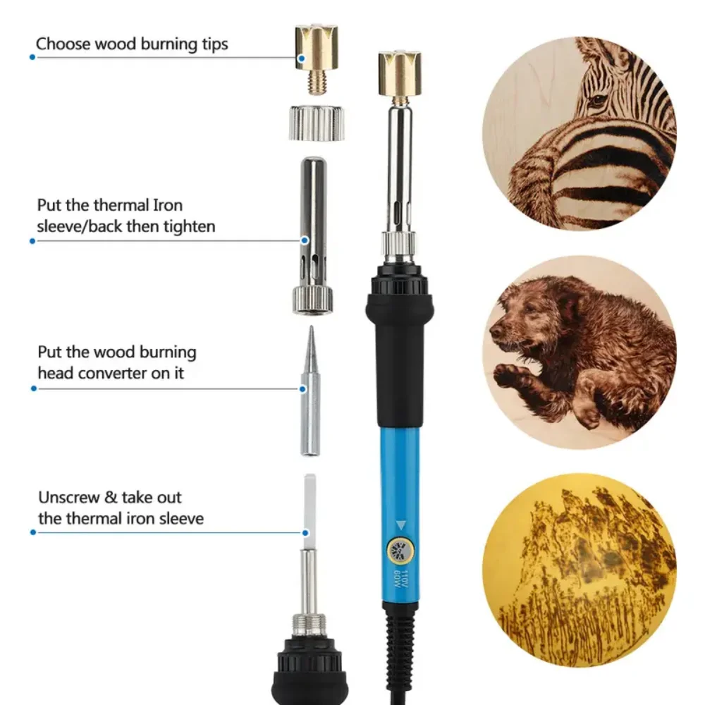 Soldering Iron 60W Pyrography Tool Kit Wood Embossing Burning Carving Adjustable Temperature