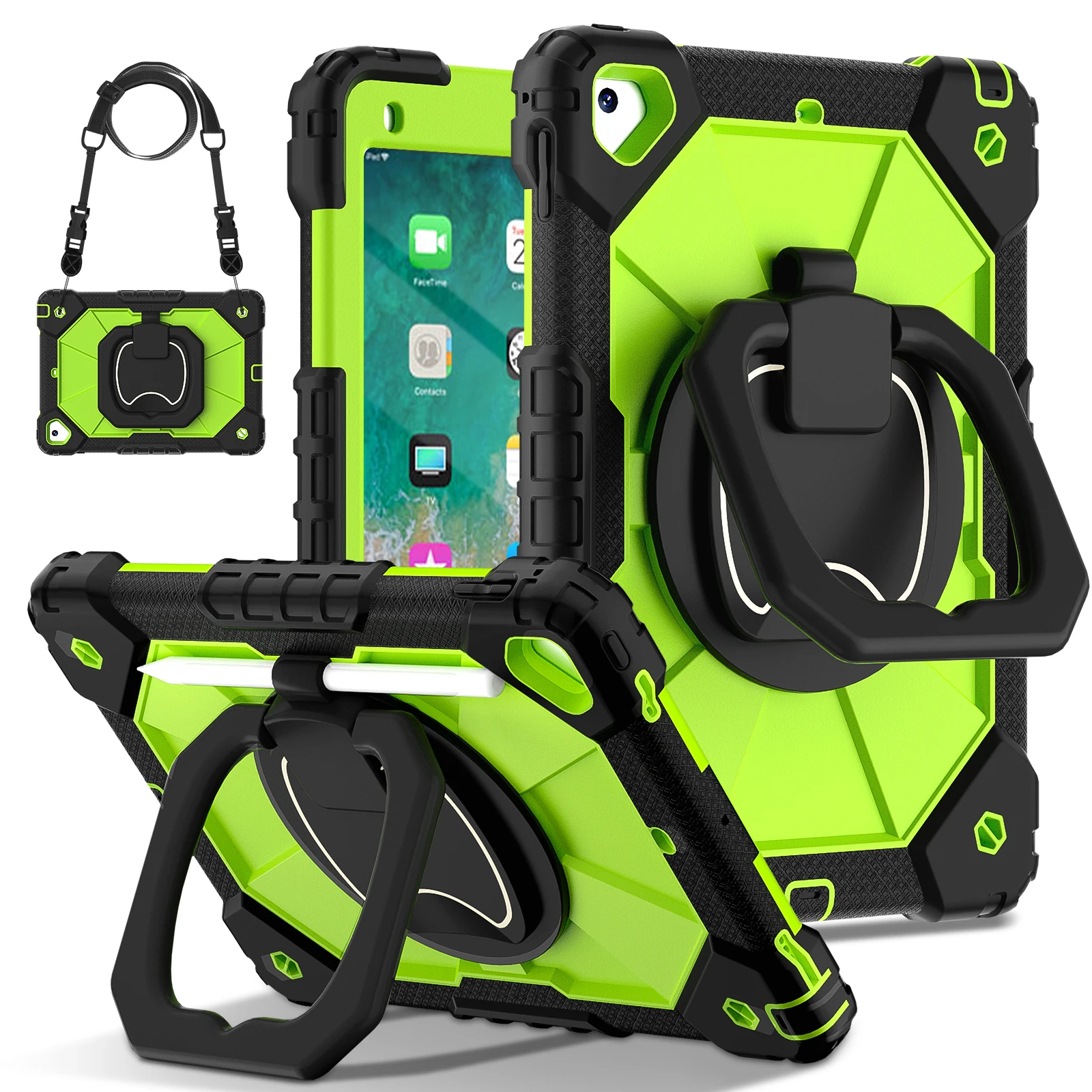 Rugged 360° Rotating Tablet Case with Stand and Shoulder Strap