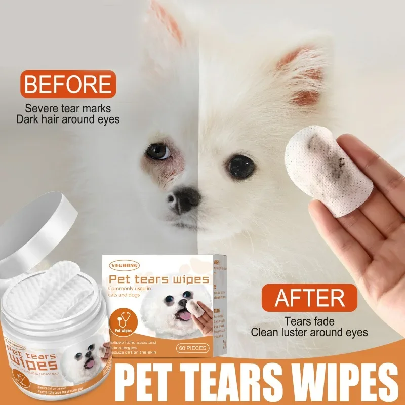 Pet Paper Towels 60PCS Cat Dog Disposable Cleaning Wipes Non-woven Eye Tear Cleaning Ear Stain Remover Wet Towels Grooming Tools pet cleaning wipes