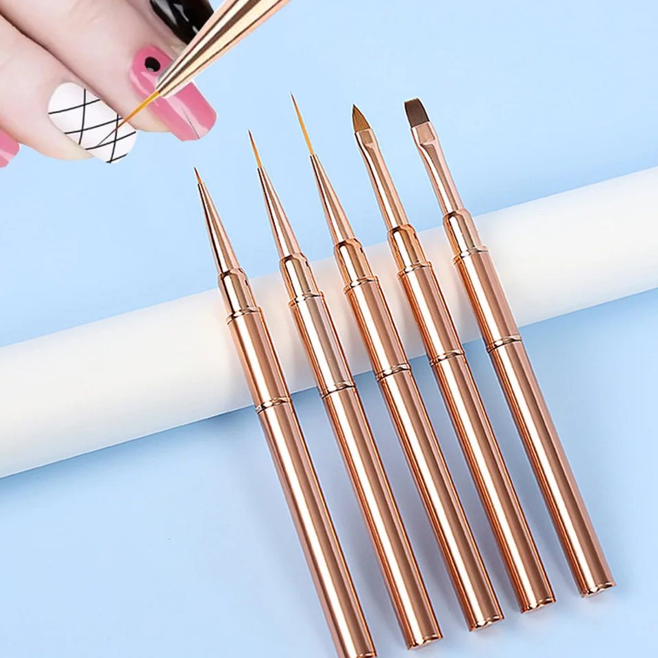 

Dual-ended Liner Nail Brush Acrylic Gel Art Design Brushes Rose Gold Metal Handle Flower Painting Drawing Manicure Tools