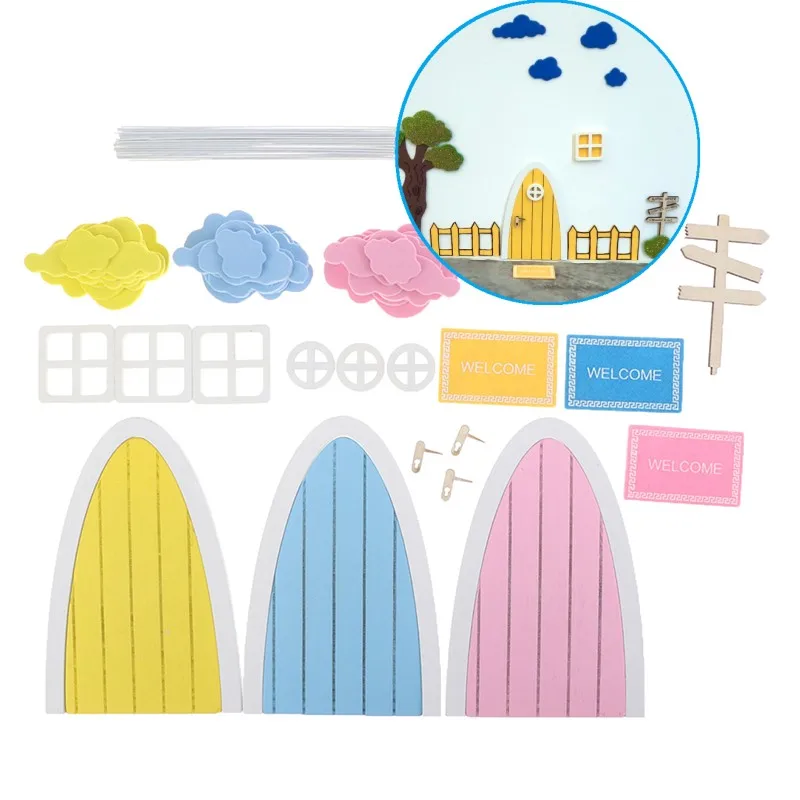 Miniature Wooden Door With Bunting And Personalised Sign Post Mini Fairy Door Hand Made Cute Pink Blue Yellow Mouse Hole 200pcs 50x70mm gold scratch off sticker diy manual hand made post card coating film