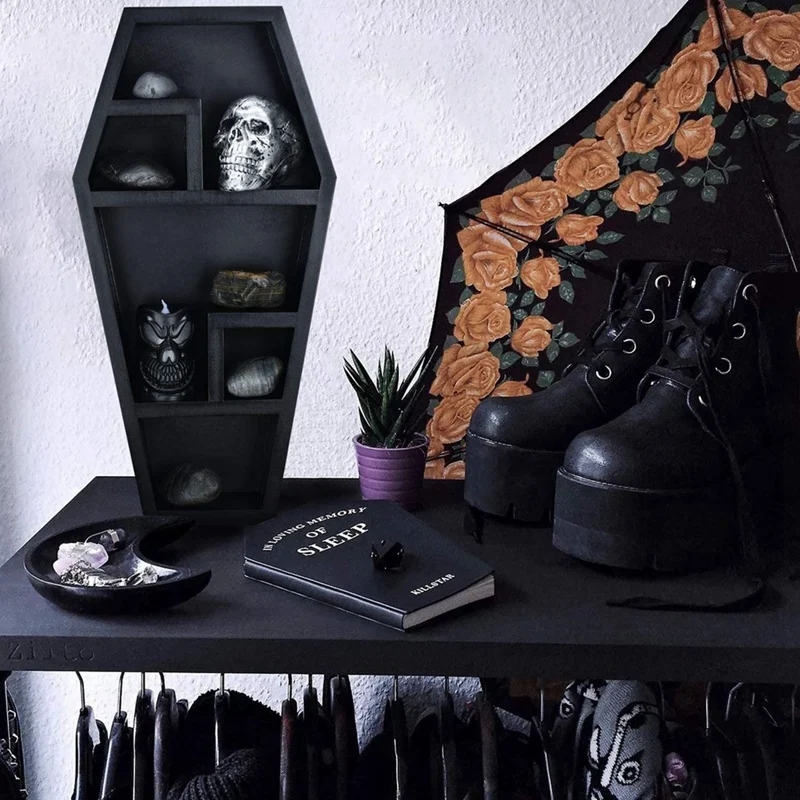 

1 PCS Solid Floating Wall Shelves Coffin Shelf Black For Home Bedroom Living Room Bathroom - Spooky Gothic Decor