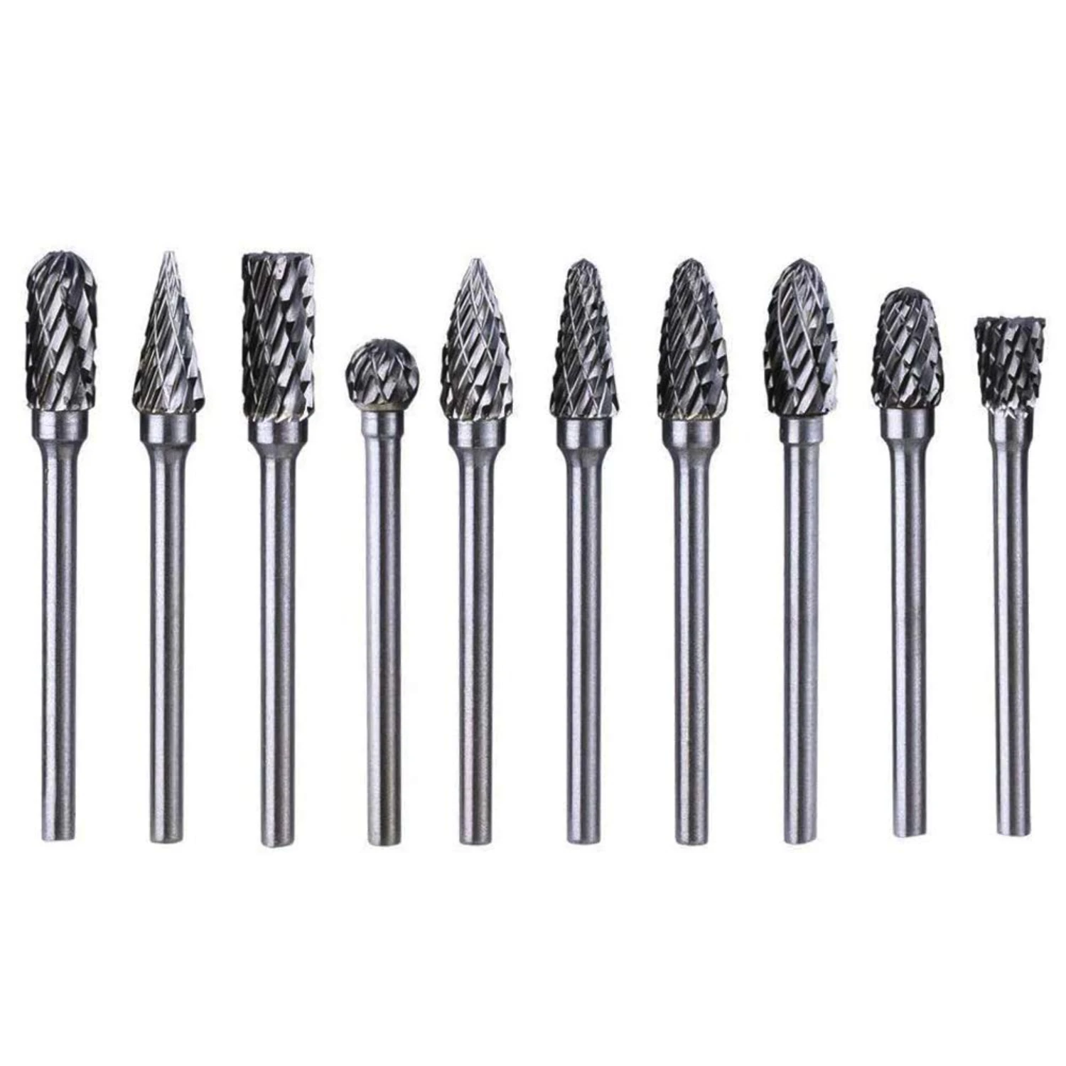 High Quality Carbide Material 10 Pcs Double Cut Rotary Burr Set for Metal Carving, Polishing, Engraving, and Drilling-1/8" Sha
