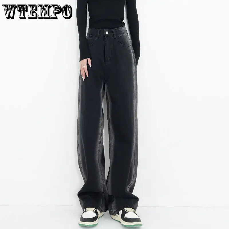 

5XL Basics Straight Wide Leg Jeans Cargos Pants Women's Casual High Waist Black Skims Trousers Korean Plus Size Autumn Spring