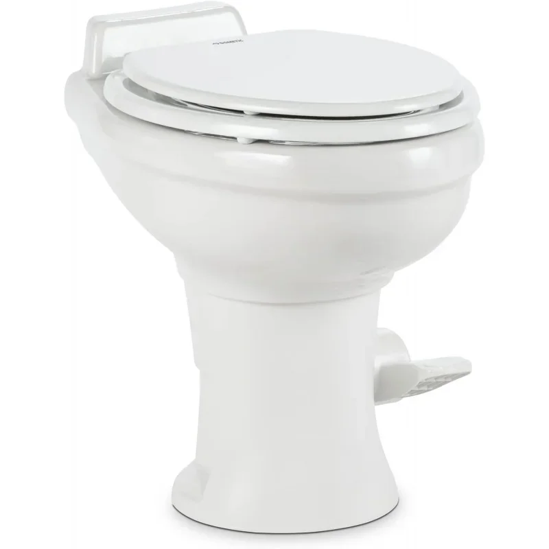 320 RV Toilet White 302320081 Standard Height Gravity Toilet Elongated Ceramic Bowl Flush with Foot Pedal For RVs,