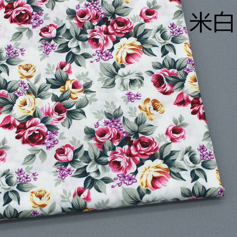 145x50cm Baumwoll-Popeline im pastoralen Stil mit großem Blumenmuster, für Kleidung, Kleider, dicht bedruckter Stoff, handgefertigter DIY-Nähstoff – Detail 5