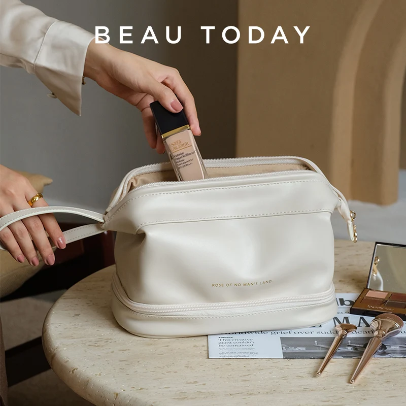 

BEAUTODAY Cosmetic Bag Women PU Leather Carry Convenient Solid Color Zipper Closure Travel Portable Bags Handmade C6
