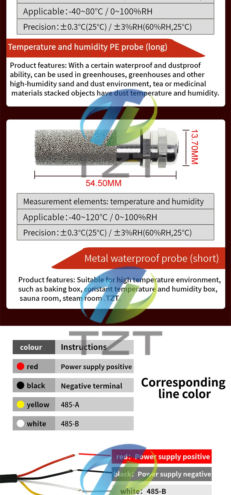 Digitales temperatur feuchtigkeit sensor sonde sender modul rs485 rs 485 modbus rtu wasserdicht innen erkennung und erfassung – Detail 3