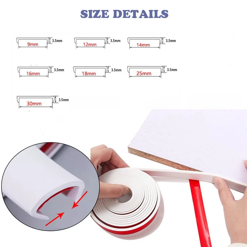 Self-Adhesive U Shape Edge Protector for Furniture Rubber Edge Banding Cabinet Repair Restoration Wood Veneer Guards Tape 5M