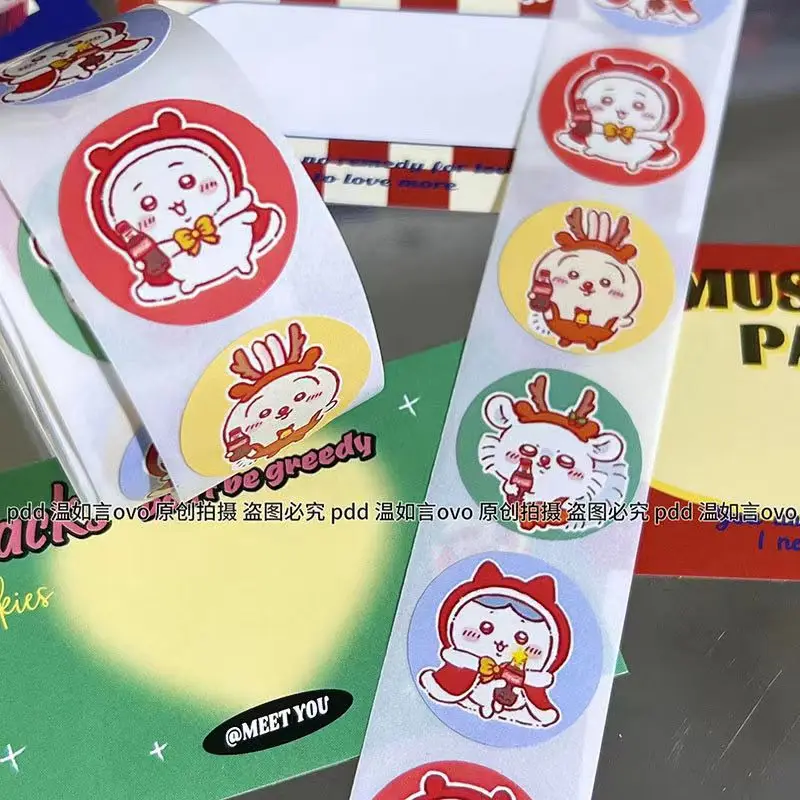 500 Stück Weihnachts-Yiji-Rollenaufkleber, niedliche Handkonto-Hachiware-Usagi-Cartoon-Siegelaufkleber, Geschenkdekoration