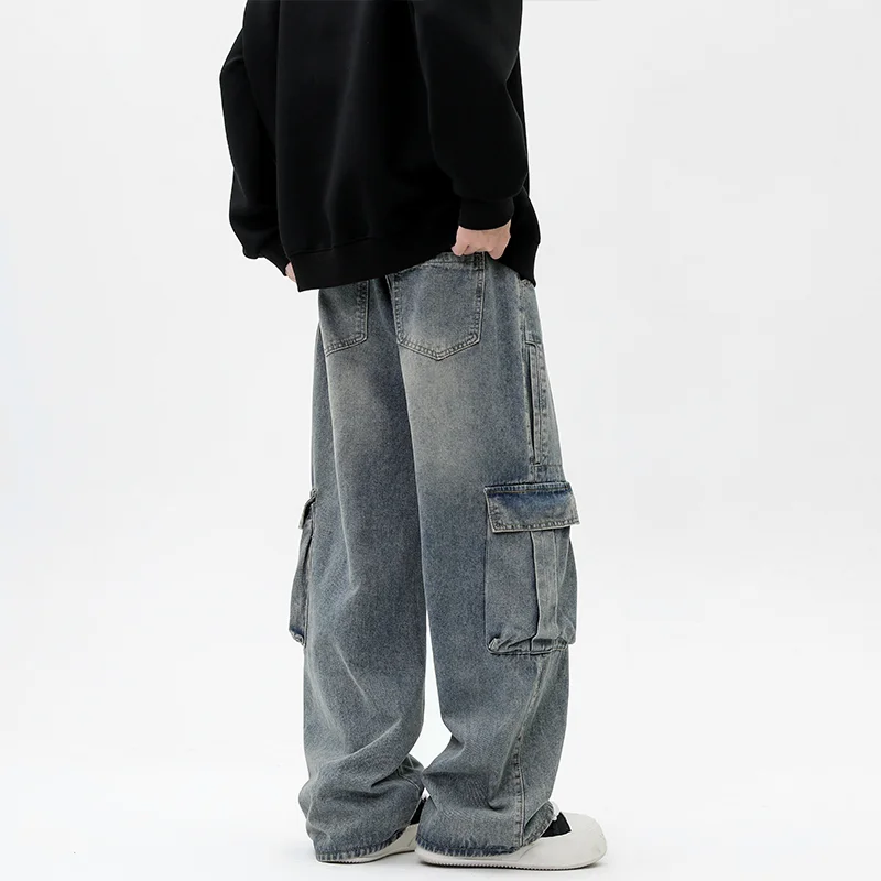Vintage Loose Denim Cargo Pants | Men's Casual Streetwear