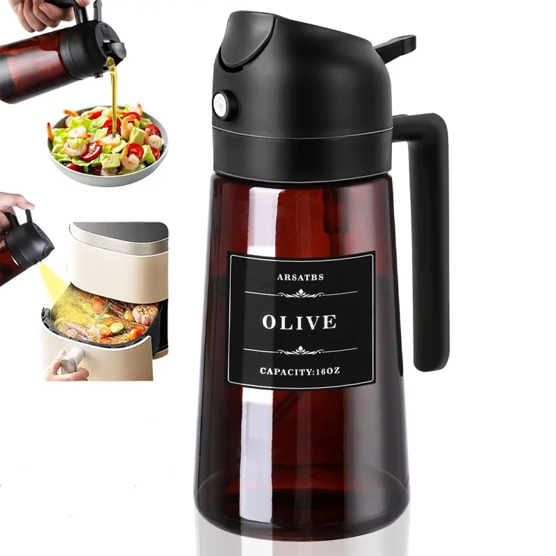 Garrafa pulverizadora de óleo escuro com bloqueio de luz, 16oz, 470ml, para cozinhar, cozinha, dispensador de azeite, ferramenta de tempero para salada, grelha, fritura