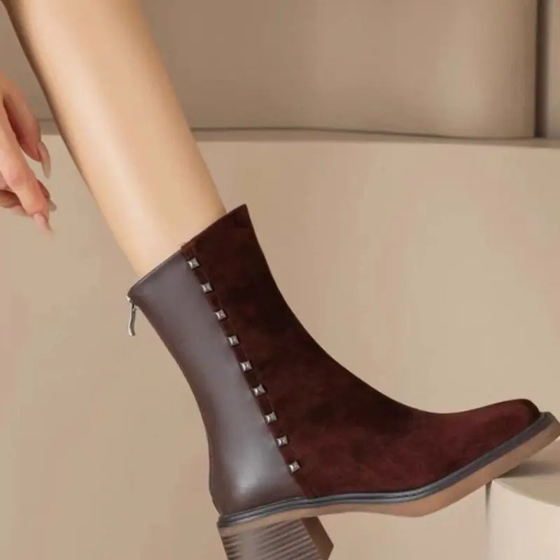 Woman Sock Ankle Boots 2024 Spring Autumn Pointed Toe Low Heel Elastic Flock Black Comfortable Booties Lady Fashion Casual Shoes