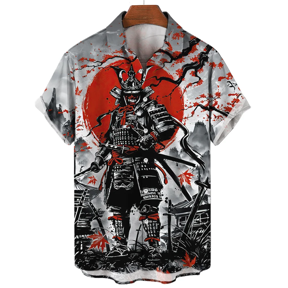 

New Japanese Shirts For Men Hawaiian Shirts 3d Ghost Samurai Apparel Short Sleeve Tops Harajuku Streetwear Male Summer Clothing