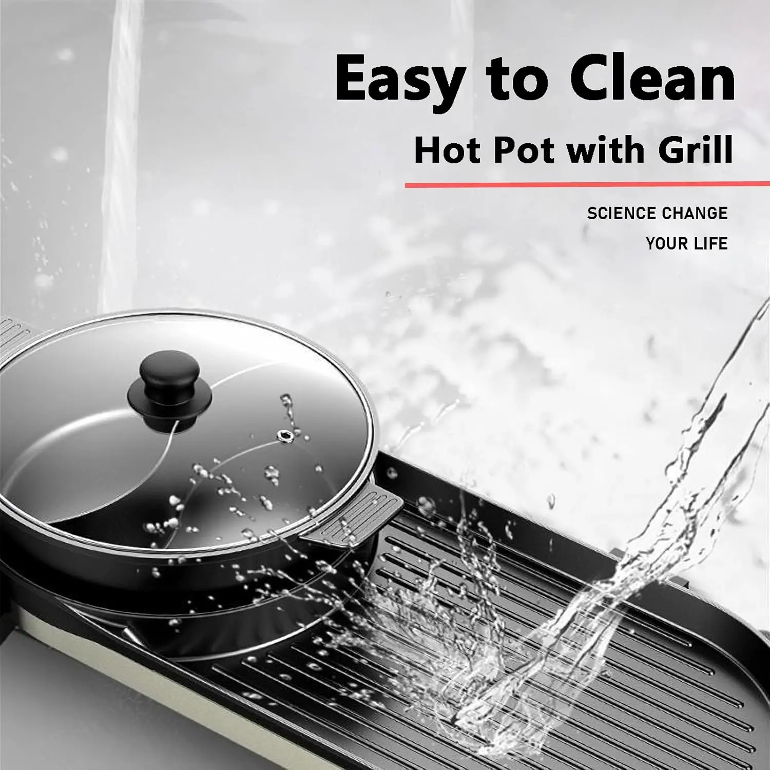 Pot with Grill, Electric Hot 2 in 1 Shabu Shabu Hot Korean BBQ Grill, Removable Hotpot 1200W / Large Capacity Ba 5