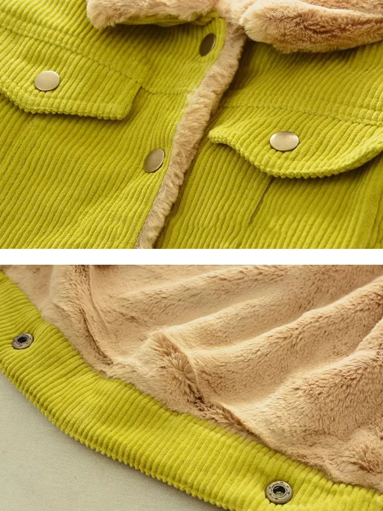 Corduroy Plush Jacket New Autumn/Winter Boys Girls Thickening Single Breasted Cotton Top Casual Fashion Warm Baby's Coat
