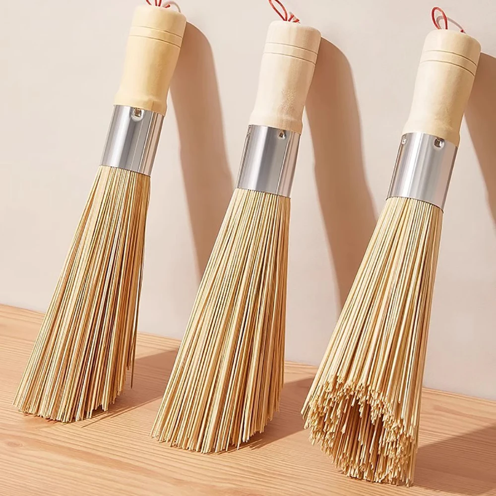 Natural Bamboo Pot Brush Long Handle Wok Cleaning Brush Dish Kitchen Tool Supplies For Home Restaurant Bamboo Pot