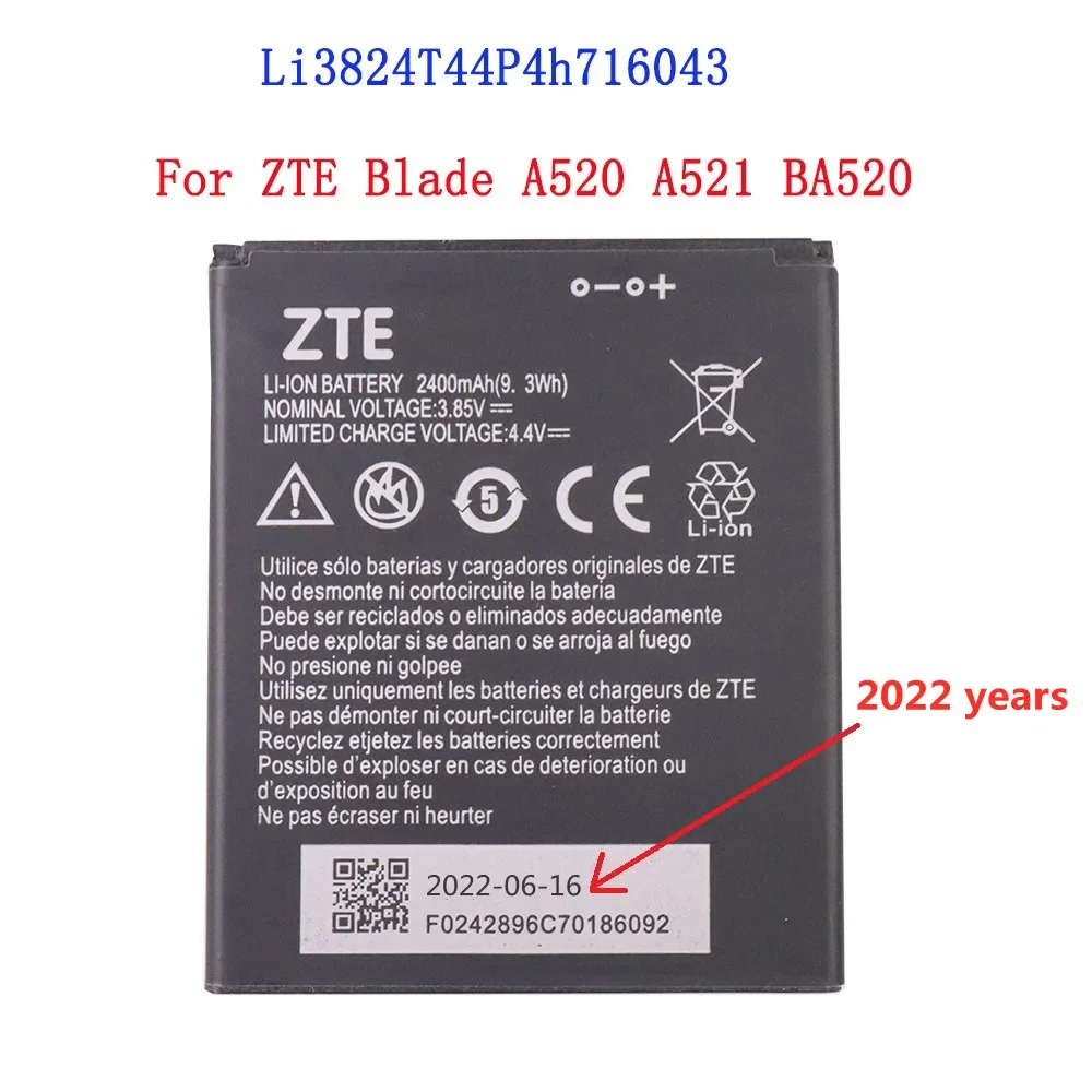 Оригинальный аккумулятор 2400 мАч Li3824T44P4h716043 для ZTE Blade A520 A521 BA520, высококачественные Мобильный телефон батареи