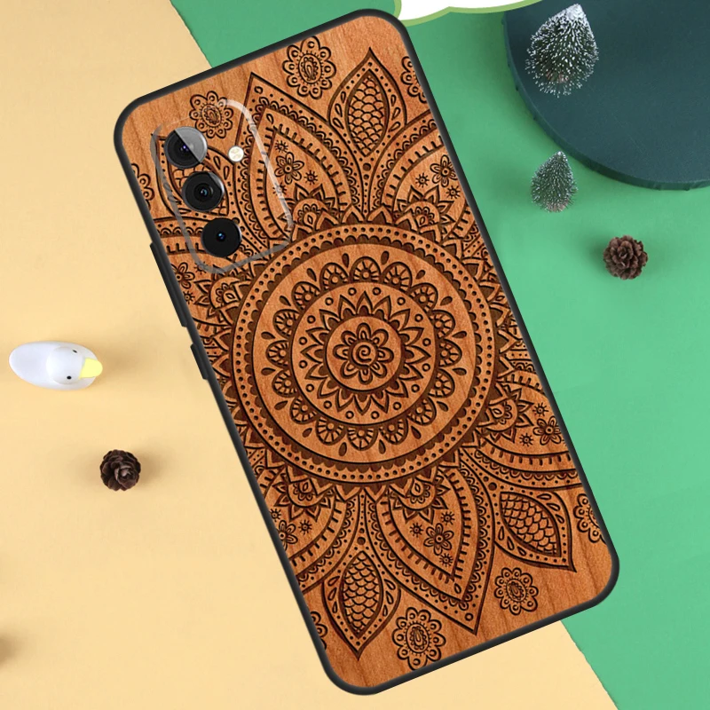 Elegant Mandala Floral Wood Phone Case Cover
