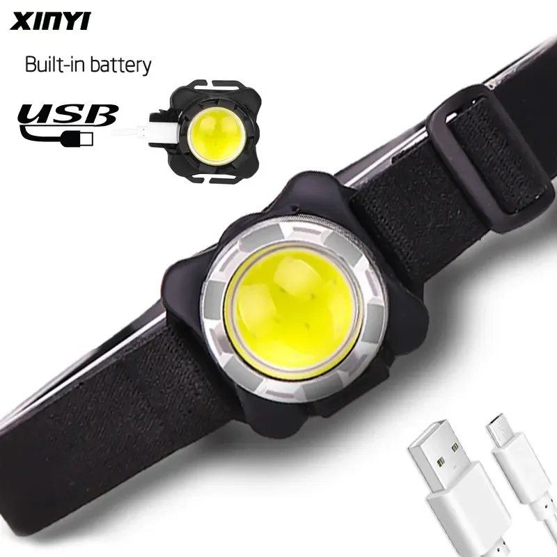Built-in battery LED headlamp USB Rechargeable COB work light 3 light mode Waterproof headlight for fishing camping head flashlight cob headlamp