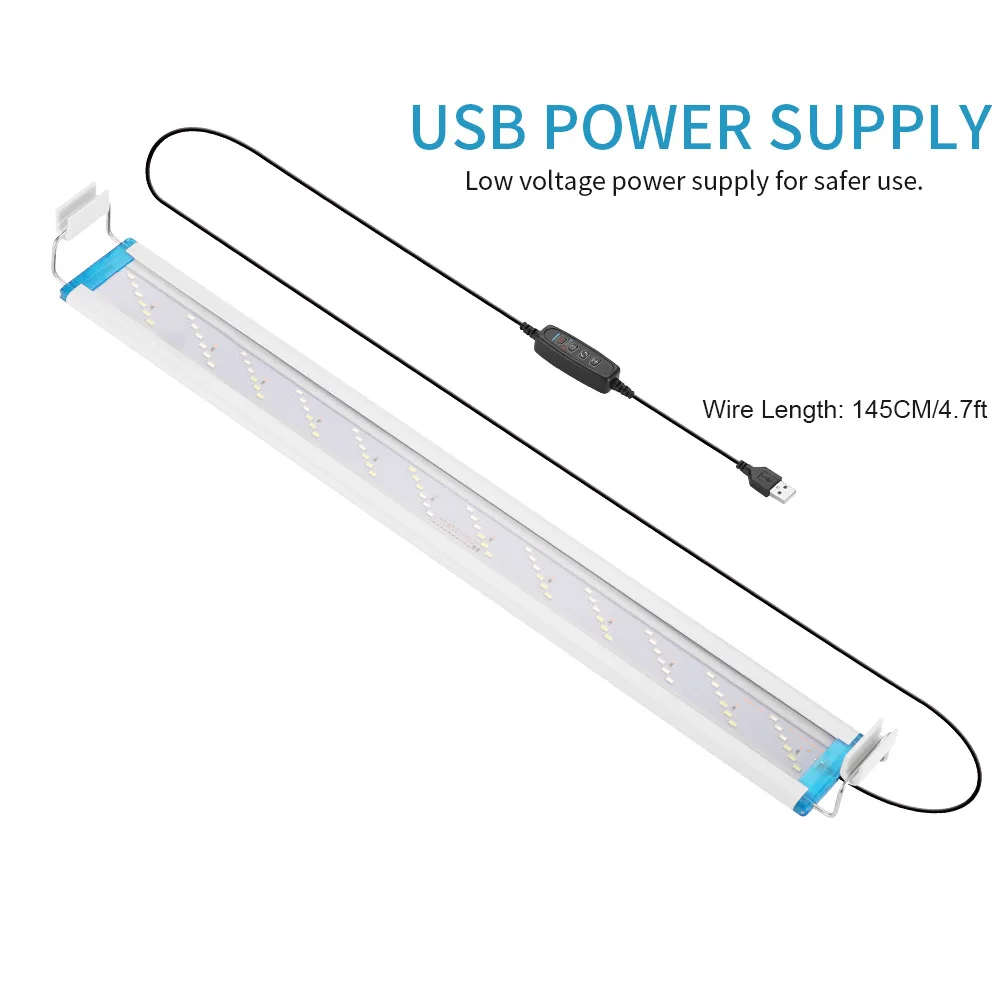 Ultra Thin LED Aquarium Light with Timer & Dimmer - Adjustable 18-70CM Clip-On Aquatic Plant Illumination