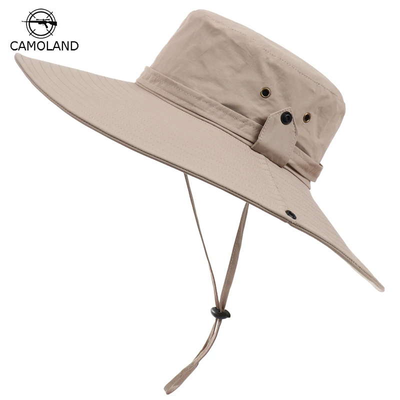 

CAMOLAND Outdoor Sun Hats for Men Summer Fisherman Hat Wide Brim Anti-UV Beach Caps Women Bucket Hat Hiking Camping Bone Gorros