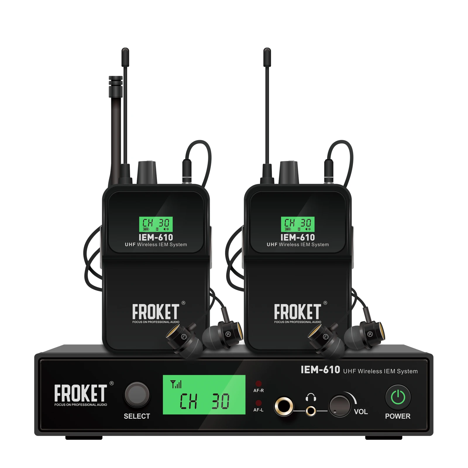 FROKET IEM-610 UHF Wireless In-ear Monitoring System Frequency 530-580MHZ for Outdoor Performance Recording Band Drummer