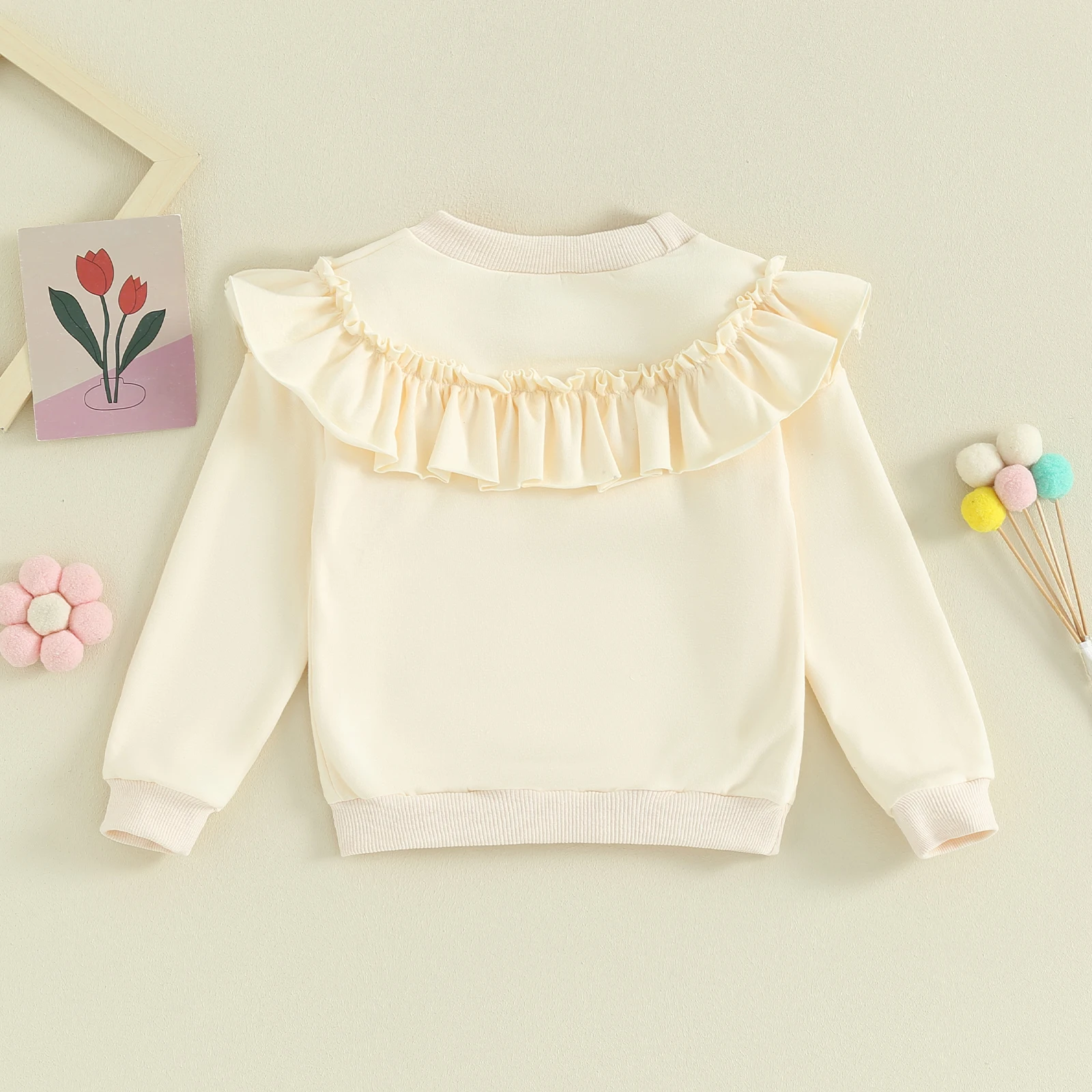 Toddler Kids Baby Girl Ruffle Sweatshirts Long Sleeve Round Neck Solid Color Pullovers Spring Tops 9M-4T girl sweatshirt kids sweatshirt baby girl clothes