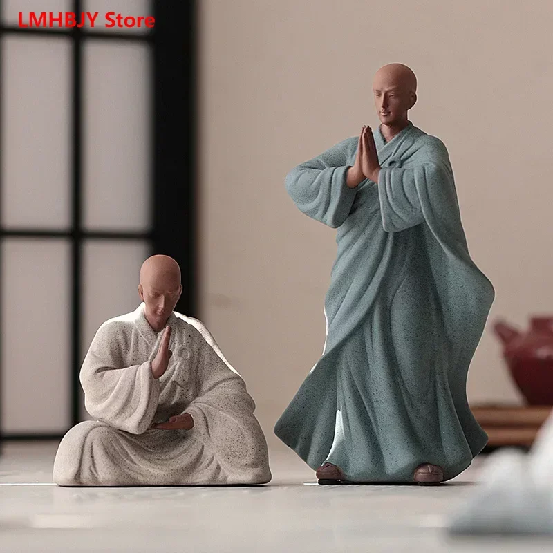 

LMHBJY Creative Little Monk Decoration Zen Ceramic Figure Little Shami Chinese Style Living Room Tea Table Top Decoration