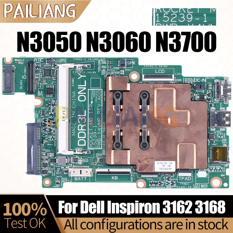 Placa-mãe do Portátil para Dell Inspiron 3162 3168 152391 N3050 N3060 N3700 0ry9vf 0fk63j 0p75yt Testado Completo