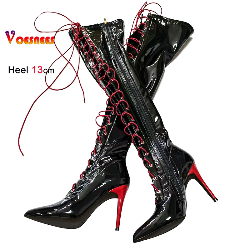 Sexy Dance Shoes 13cm Thin Heels Lady Sexy Black Over Knee Long Boots T Show Pointy Toe Club Thigh High Party Shoes For Women