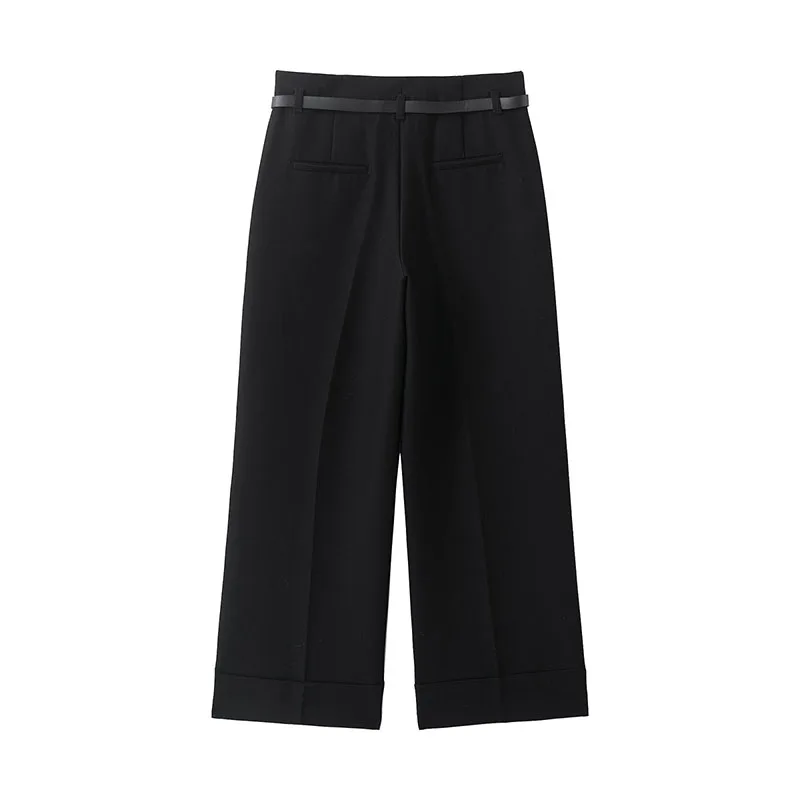 New Women Chic Fashion Office Wear Straight Pants With Belt Vintage High Waist Zipper Fly Female Trousers Mujer