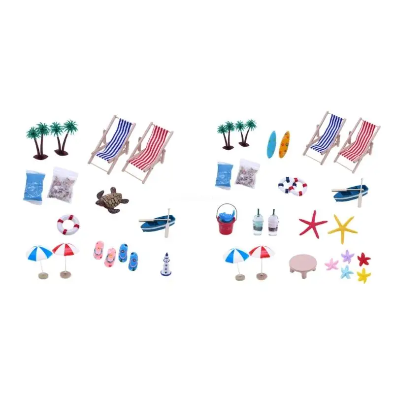 

Mini Beach Set Simulation Beach Chair Sunshades Dollhouse Mini Scaled Decoration Dropship