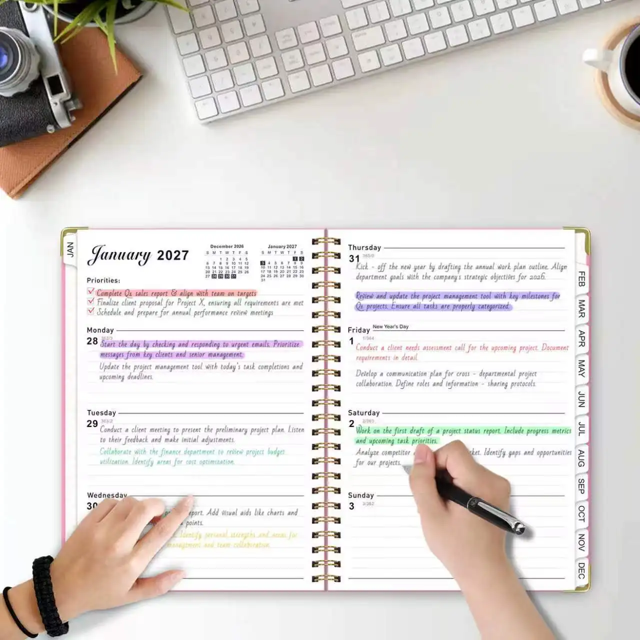 Agenda Settimanale e Mensile 2027 con Rilegatura a Spirale e Schede Mensili, Organizer per Ufficio e Scuola, Diario Pianificatore Giornaliero - immagine 5