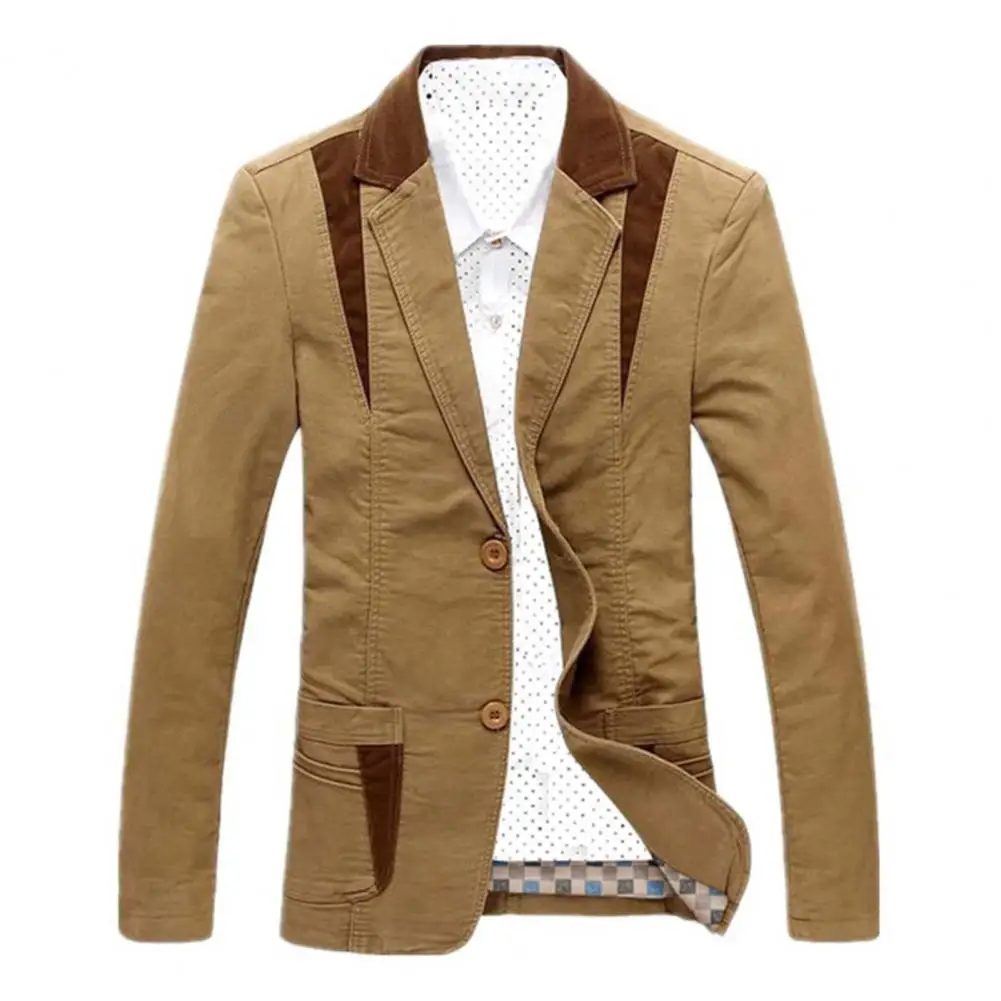 Autumn Winter Men Blazer, Color Block Single Breasted Suit Coat, Korean Style Solid Slim Pockets, Suit Jacket For Office