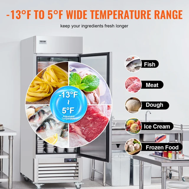 SucceBuy Congelatore commerciale Congelatore a porta singola con scongelamento automatico in acciaio inossidabile da -13 a 5 ℉ Controllo della temperatura 5