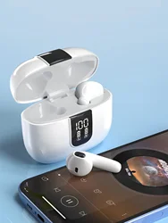 Wireless Bluetooth Earbuds with LED Display and HiFi Sound - White (WHITE)