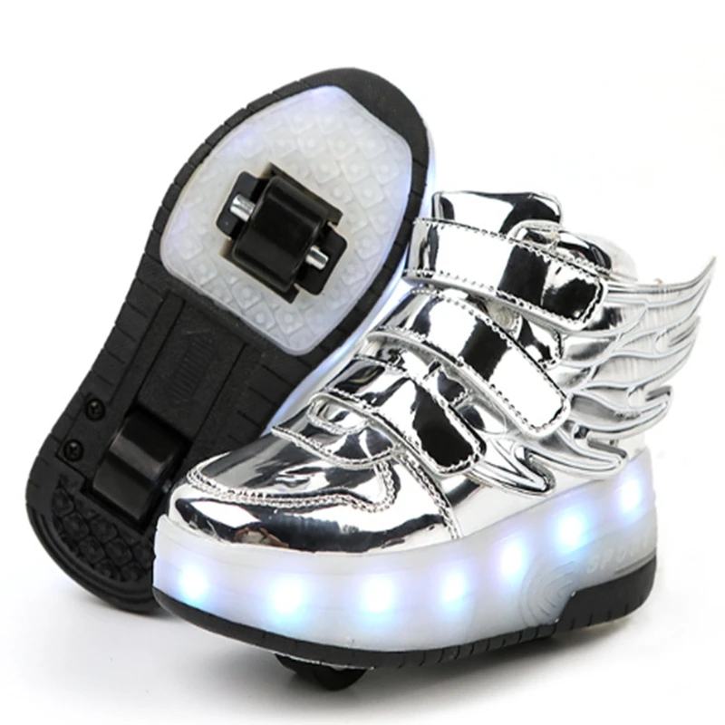 

New Boys Girls LED Light Luminous Shoes Jazzy Children Roller Skate Shoes With Wheels Kids Junior Toddler Glowing Wings Sneakers