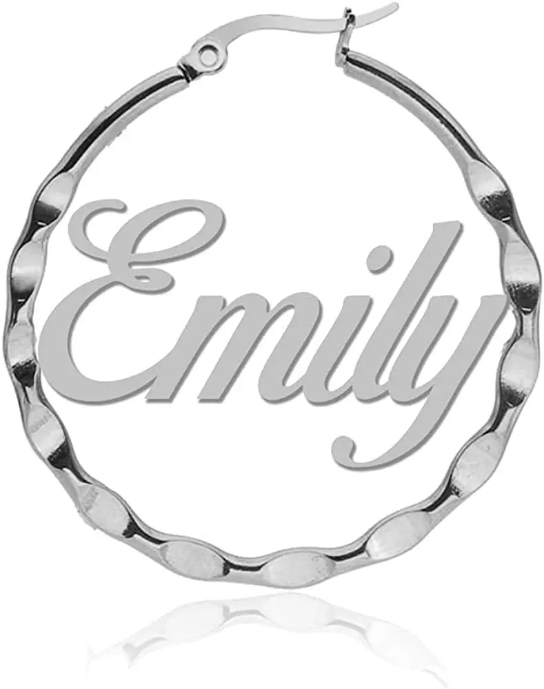 Doremi Stainless Steel Bamboo Hoop Earrings Customize Name Earrings Bamboo Style Custom Hoop Earring With Statement Words Number