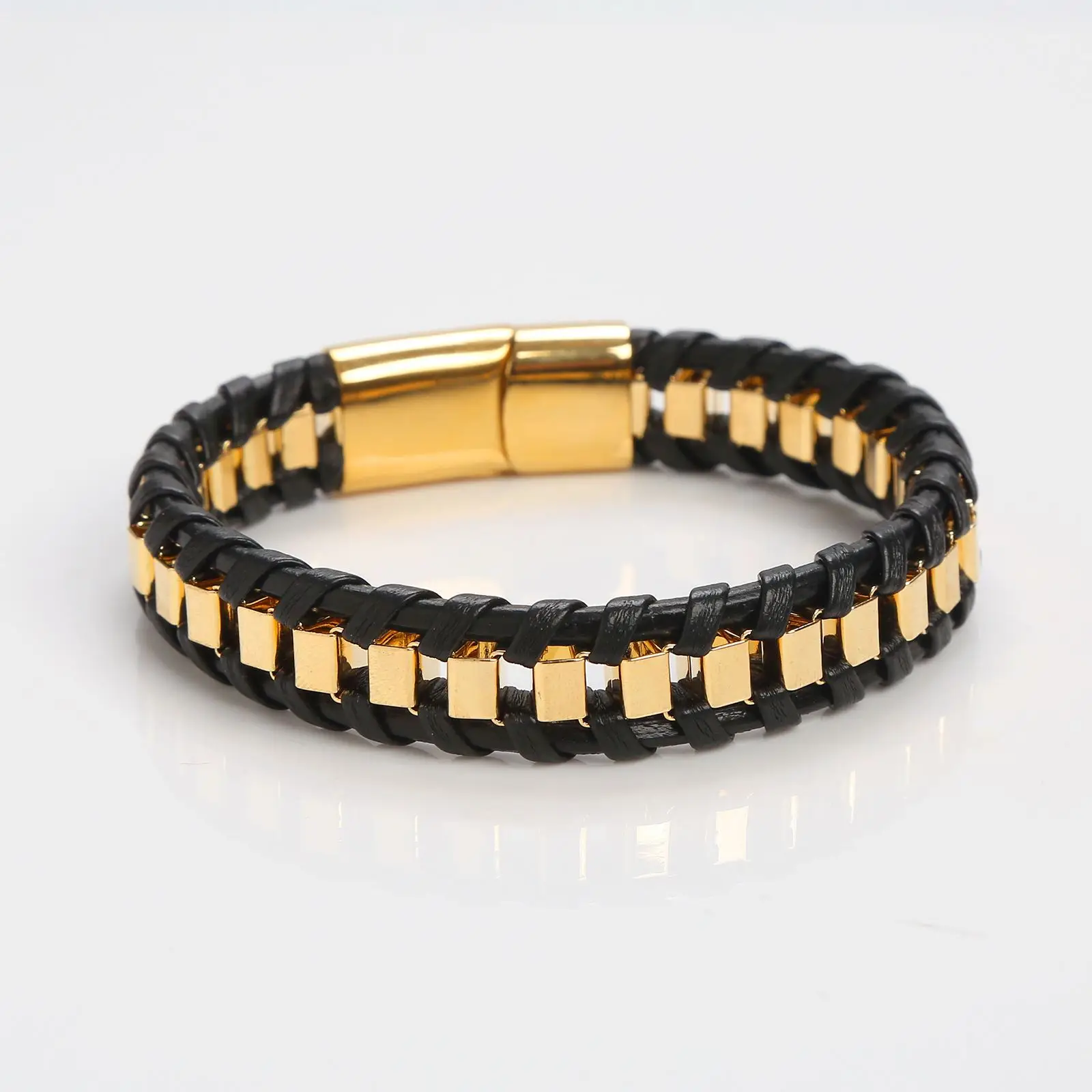 Classic Hand Woven Stainless Steel Leather Bracelets For Men Gold Black Color Charming Jewelry Punk Hip-Hop Bracelets Gift - Image 6