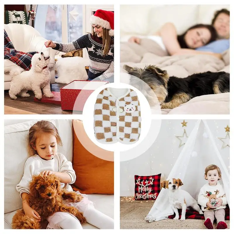 Winter Fleece Pullover Pet Clothes Cute Checkboard Puppy Kitten Warm Coats Sweater For Small Medium Dogs Cats Outfit 4