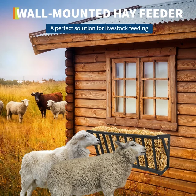 Wall Mount Hay Feeder Rack, Heavy Duty Carbon Steel Hay Holder, Large Capacity for Horses Goats Cattle Sheep Livestock,Farm Use