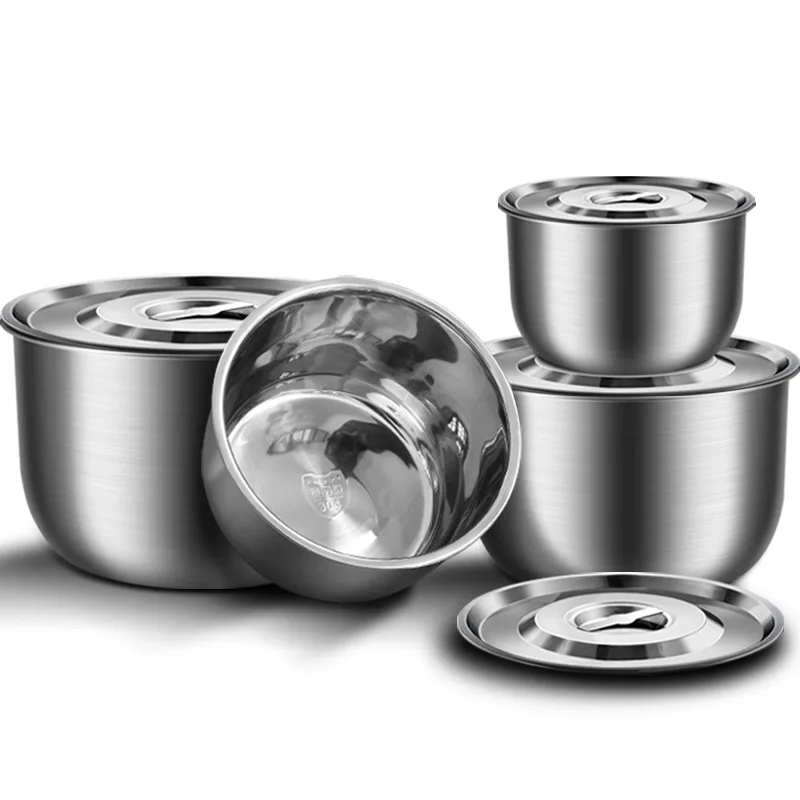 

Stainless Steel Soup Basin Thickened Household Soup Bowl with Lid Stacked Storage Beat Eggs Basin 1.2L/2.2L/3.8L/6L