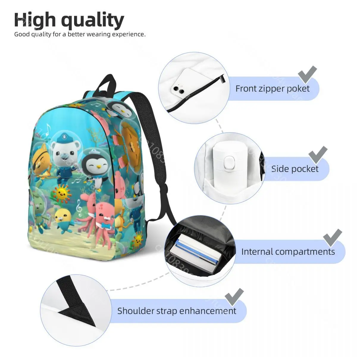Octonauts Team Backpack Cute Cartoon Christmas Workout Backpacks Girl Fashion School Bags Designer Print Rucksack